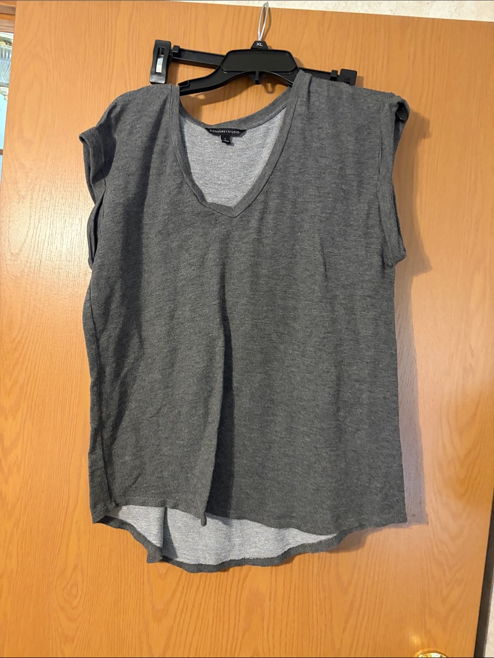 Signature Studio Dark Charcoal V-Neck Cap Sleeve Top